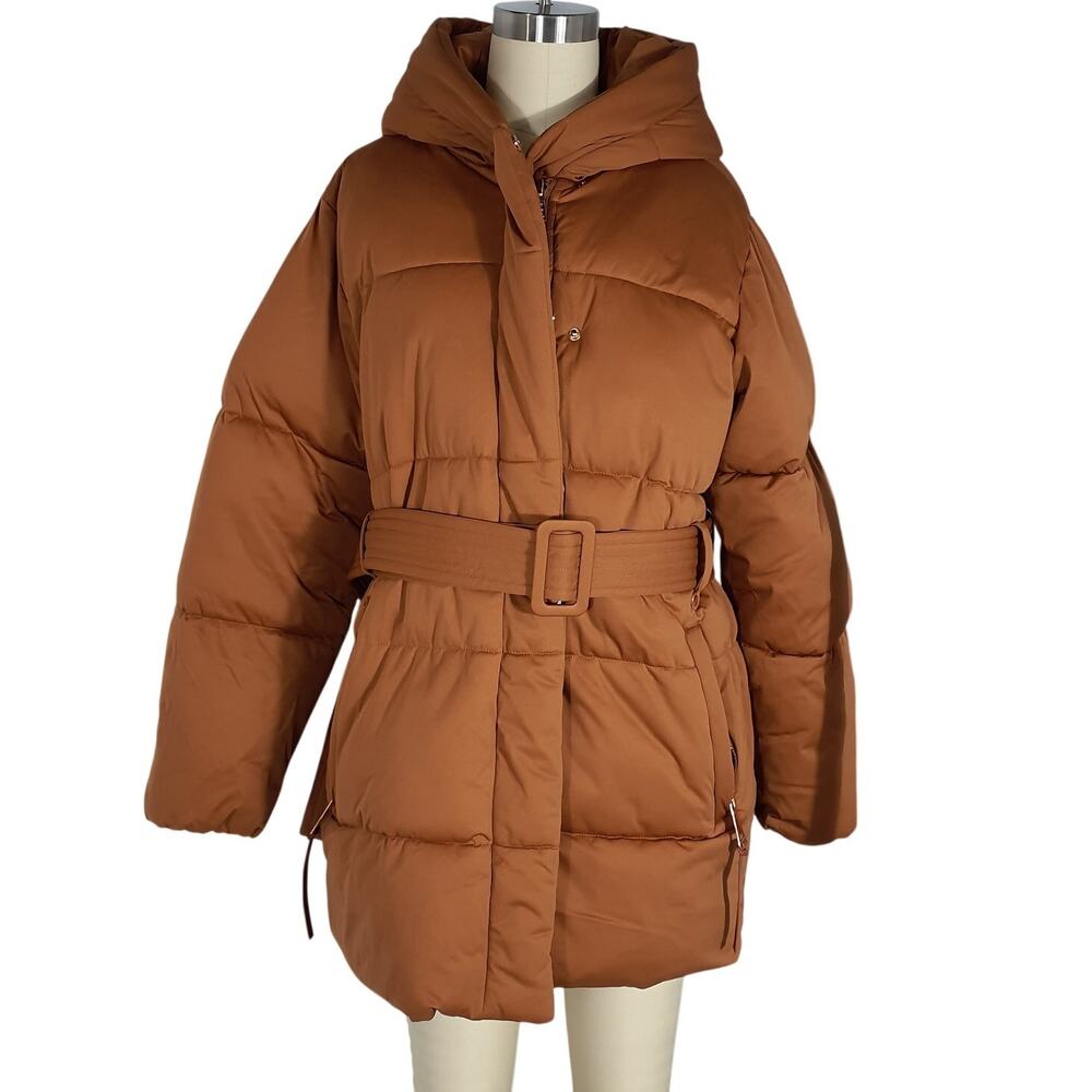Avec Les Filles Belted Cedar Water Resistant Hooded Puffer Jacket Size S - Picture 2 of 7